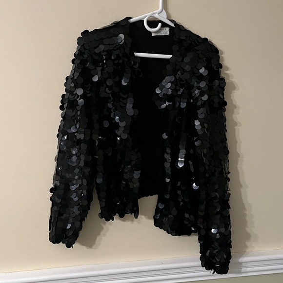 EXPRESS TRICOT Black Jumbo Sequin Open Front Vintage Jacket XL - Picture 4 of 8